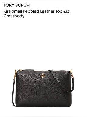 Tory Burch Kira Sm Leather Top Zip C/B. Black/Gold.